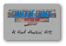 shuckin shack logo, 'a good shuckin gift; over grey background